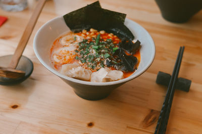 High angle view of meal served on table