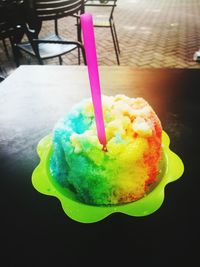 Close-up of ice cream on table