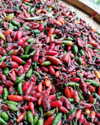 Close-up of red chili peppers for sale at market