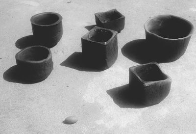 High angle view of shoes on sand