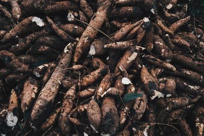 Full frame shot of cassava for sale at market stall