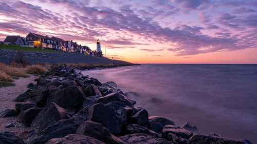 Scenic view of sea against sky during sunset