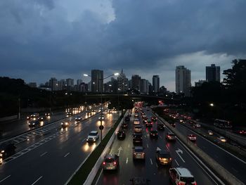 High angle view of traffic on road in city