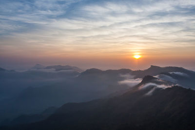 Scenic view of mountains at sunset