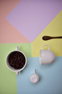 High angle view of coffee cup on table