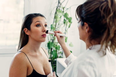 Portrait of woman making face