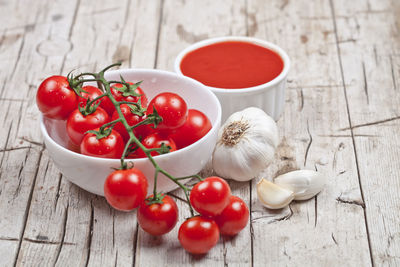 High angle view of tomatoes on table