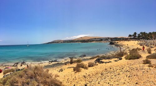 Scenic view of sea against clear blue sky