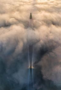 Vertical panoram of a bridge in the fog