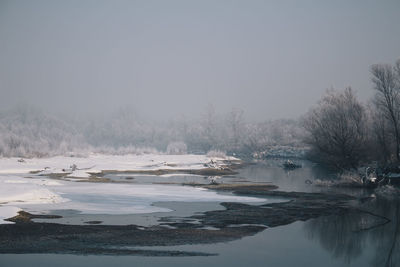 Scenic view of landscape against sky during winter