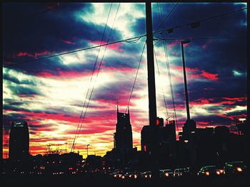 Silhouette of city at dusk