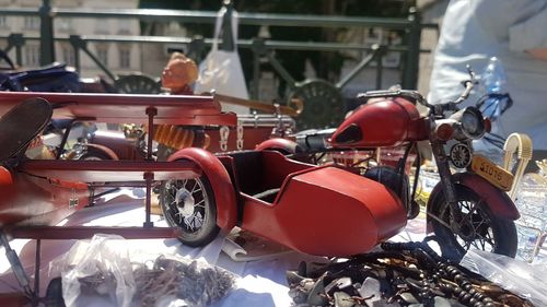 Close-up of toys at market stall