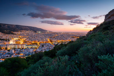 View of athens from lycabettus hill at sunset, greece.