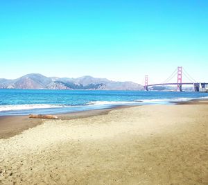 Scenic view of sea against clear blue sky