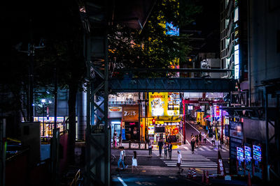 Buildings in city at night