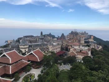 High angle view of townscape against sky