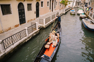 High angle view of canal in city