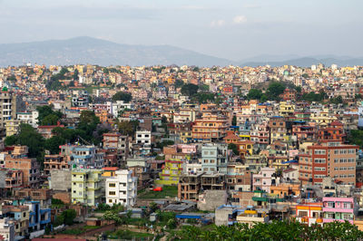 High angle view of townscape against sky