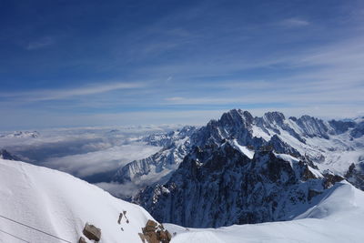 Scenic view of snow covered mountains against sky