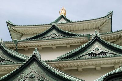 Low angle view of temple roof against sky