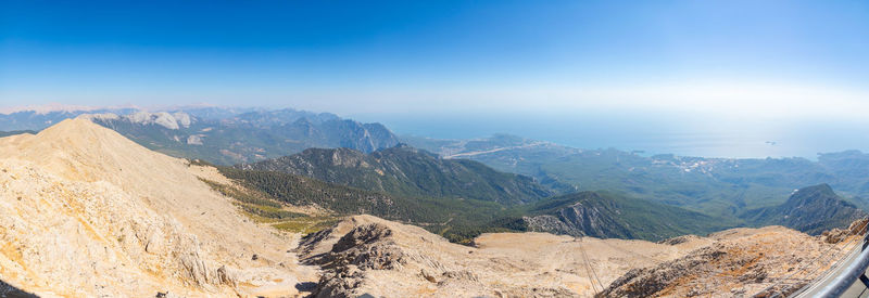 Panoramic view of mountain range against sky