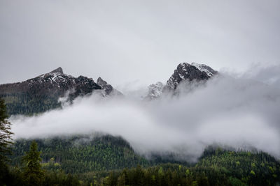 Scenic view of mountains against sky during winter