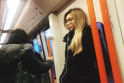 Young woman in train