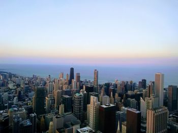 Panoramic view of chicago skyline on a cold winter evening, a view from sears tower.