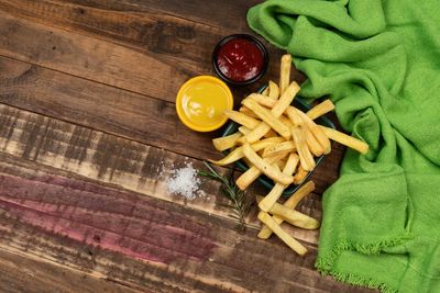 High angle view of food on table