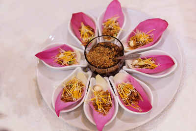 High angle view of food on table