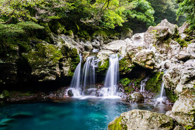 View of waterfall in forest