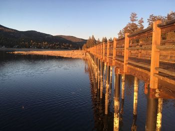 Scenic view of lake against clear sky