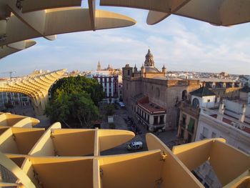 High angle view of buildings in city