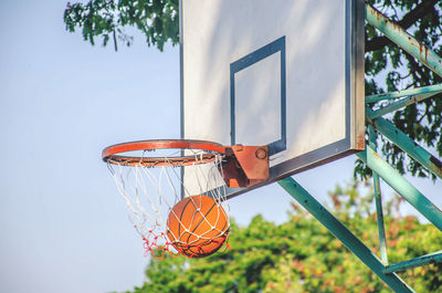 Low angle view of basketball hoop against sky