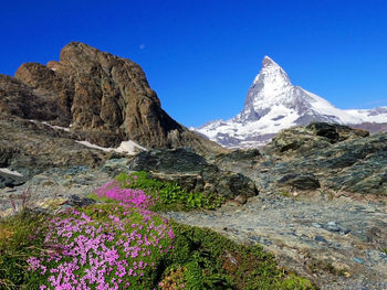 Matterhorn landmark peak of europe in green zero carbon city summer