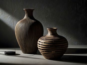 Close-up of empty containers on table