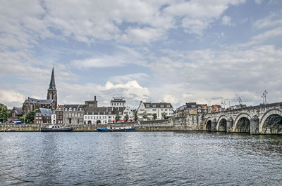 City and bridge in maastricht, the netherlands