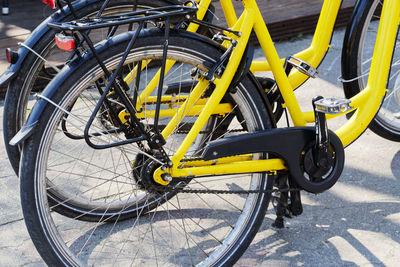 High angle view of bicycle parked on road