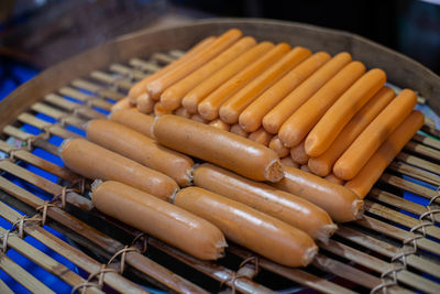 High angle view of food on barbecue grill