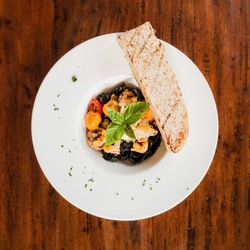 High angle view of food in plate on table