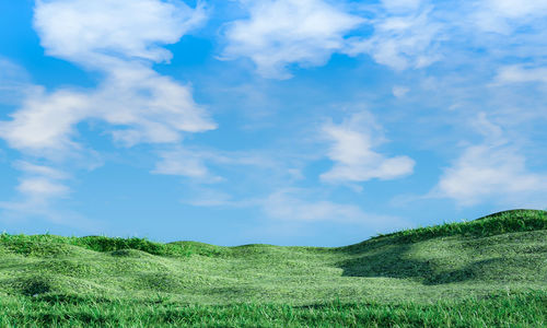 Blue sky and beautiful cloud with meadow tree. plain landscape background for summer poster. 