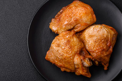 High angle view of food in plate on table