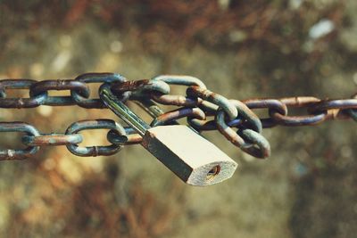 Close-up of padlock on chain