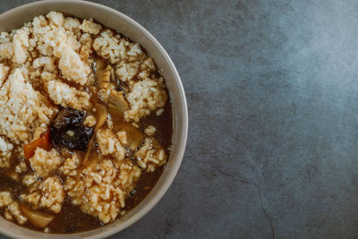 High angle view of breakfast served in bowl