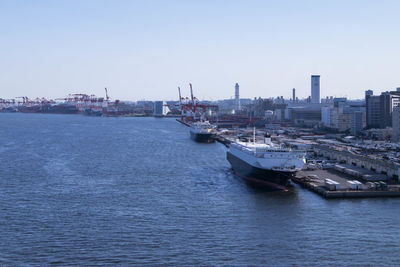 Nautical vessel docking at the port in tokyo bay. 