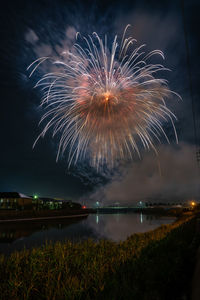 Firework display at night