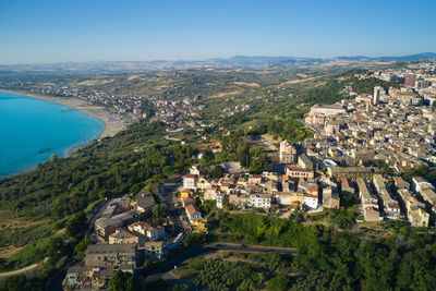 Aerial view of the village of vasto and in the background the beach of marina di vasto abruzzo