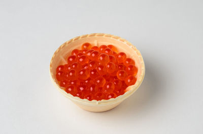 High angle view of strawberry against white background