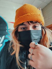 Close-up of woman wearing mask