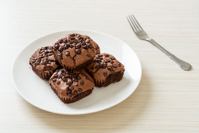 High angle view of dessert in plate on table